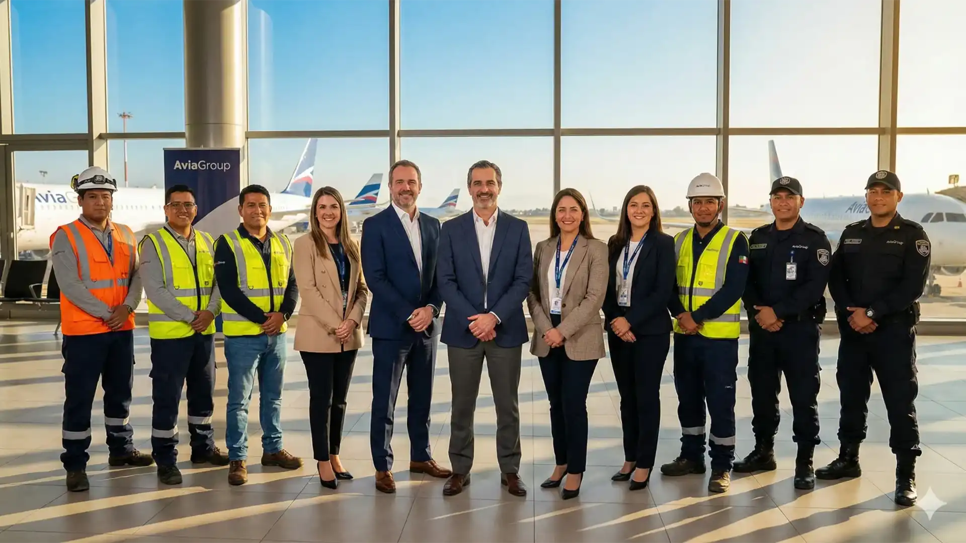 AviaGroup leadership and operations team at airport terminal